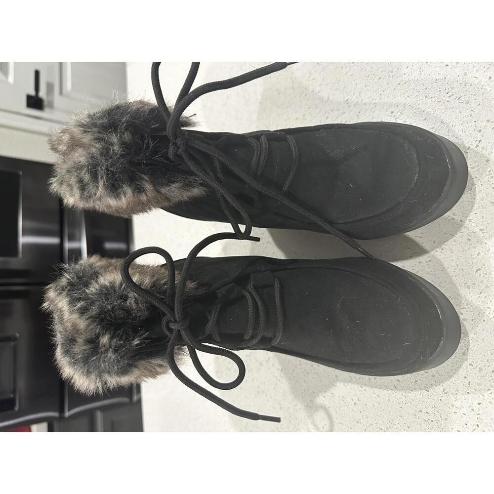 Black Wedge Boots with Faux Fur Trim